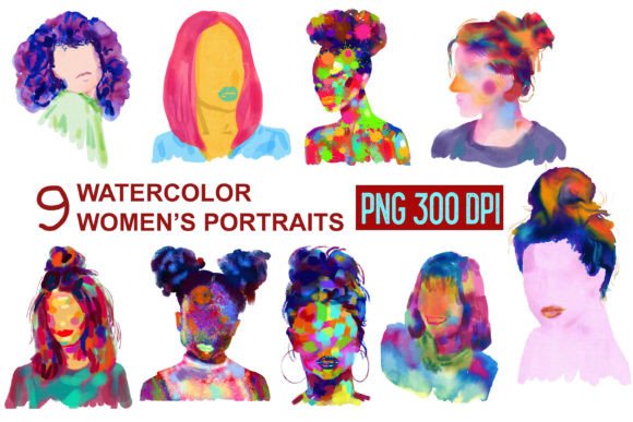 9 Women Portraits Watercolor: A Fresh Illustrations Kit for Modern Branding