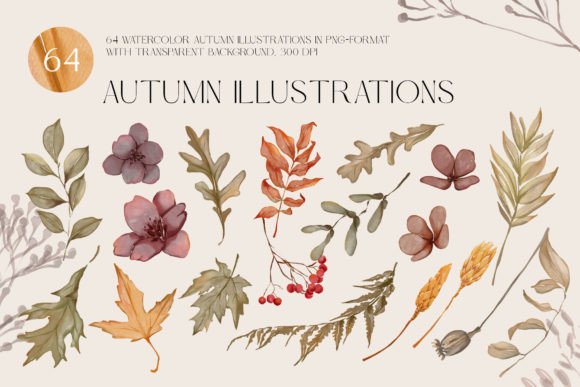Autumn Watercolor Clip Art & Illustrations for Cozy Branding