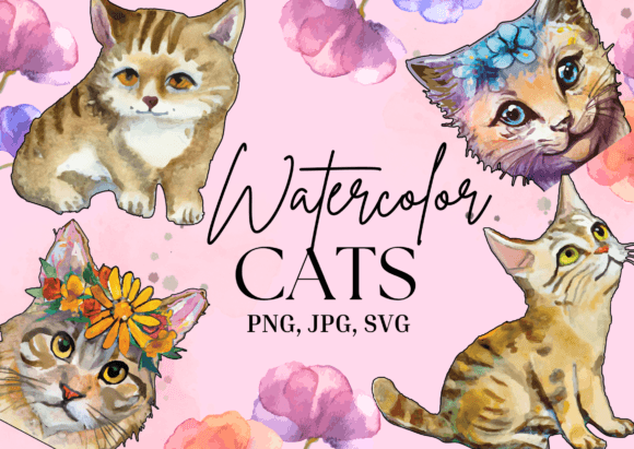 Cute Cats Sublimation Watercolor SVG for Etsy & Digital Product Sellers