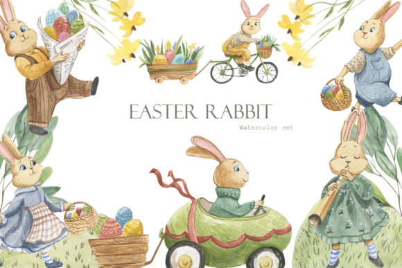 Easter Rabbit Watercolor Set Illustrations