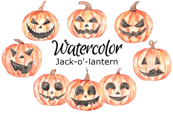 Jack-o-lanterns Watercolor Clipart & Illustrations