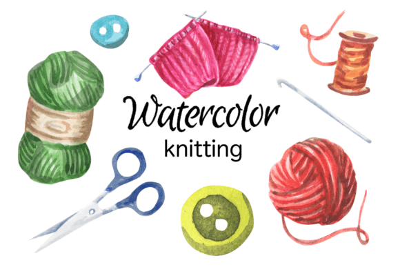 Knitting Watercolor Clip Art & Illustrations