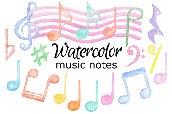 Music Notes Watercolor Clipart & Illustrations