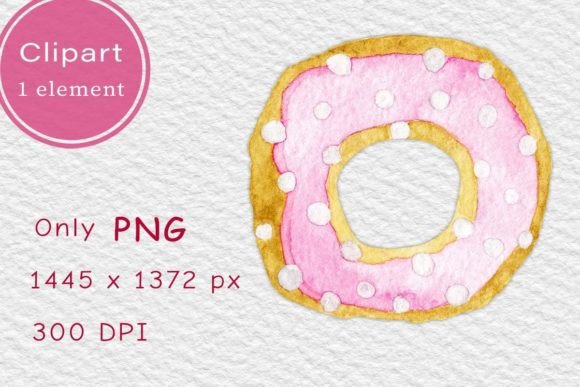 Pink Watercolor Donut PNG Clipart & Illustrations