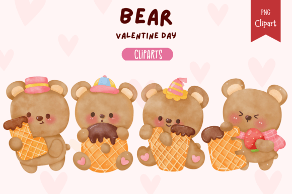 Valentine Bear Watercolor Kawaii Cartoon Illustrations for Local Branding