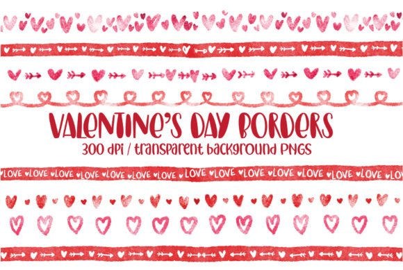 Valentine's Day Watercolor Heart Borders & Illustrations