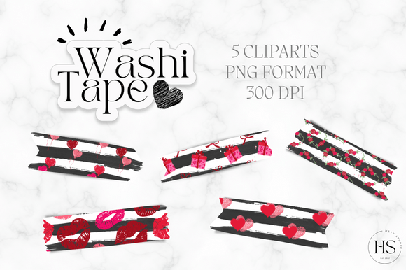 Valentines Day Watercolor Red Washi Tape Illustrations
