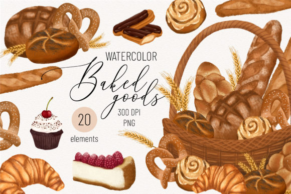 Watercolor Baked Goods Clip Art & Illustrations
