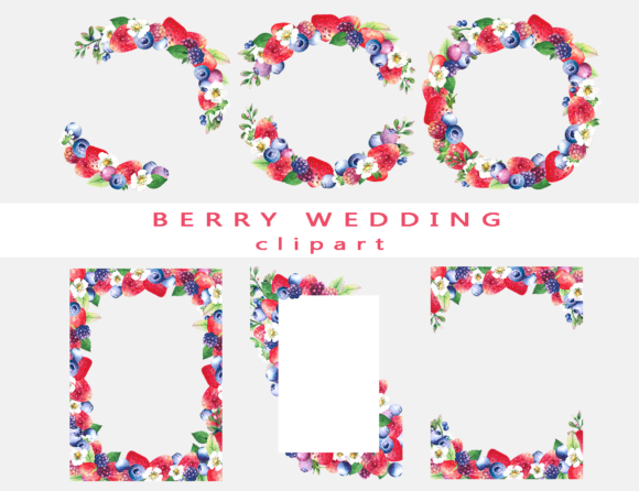 Watercolor Berry Wedding Frames Illustrations