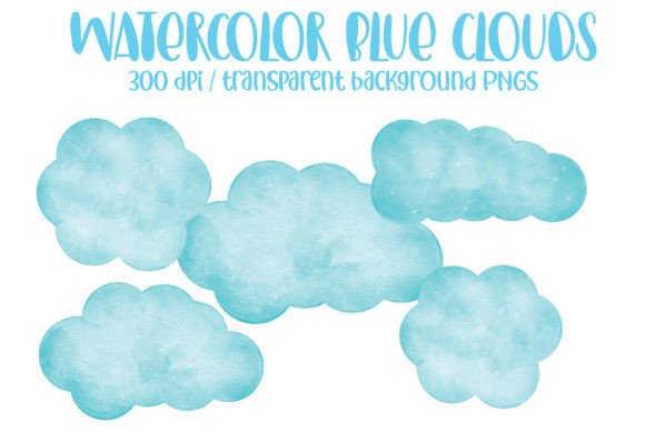 Watercolor Blue Clouds PNG Clipart & Illustrations
