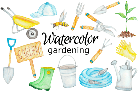 WATERCOLOR CLIPART Gardening Tools