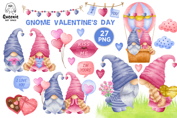 Watercolor Couple Valentines Gnome Illustrations for Romantic Branding