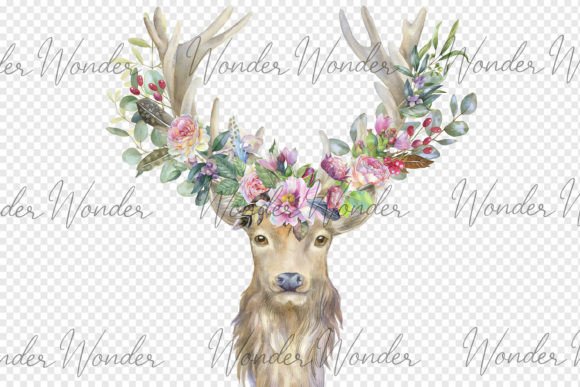 Watercolor Deer Clip Art with Floral Accents for Illustrations