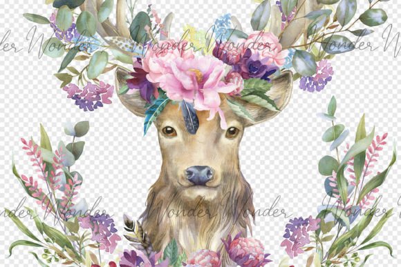 Watercolor Floral Boho Wedding Deer Illustrations for Etsy & Print-on-Demand Sellers