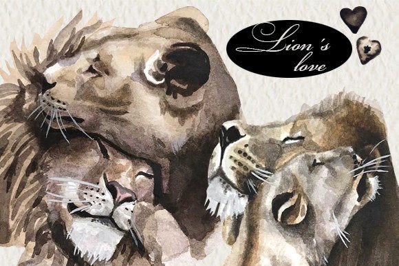 Watercolor Lions & Valentine Hearts Illustrations for Crafters