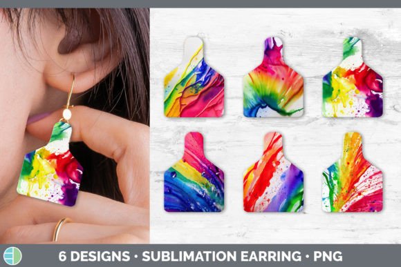 Watercolor Rainbow Cow Tag Earring Sub – A Playful Illustration for Branding and Digital Projects