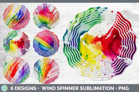 Watercolor Rainbow Painted Wind Spinner Illustrations for Branding and Marketing