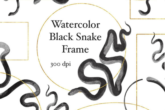 Watercolor Snake Frame Clipart: Golden Illustrations