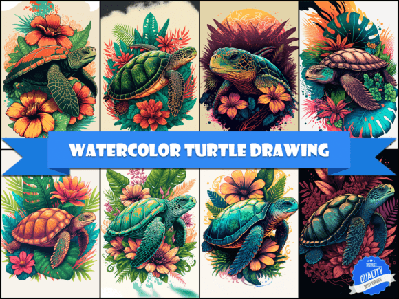 Watercolor Turtle Drawing Bundle: Illustrations