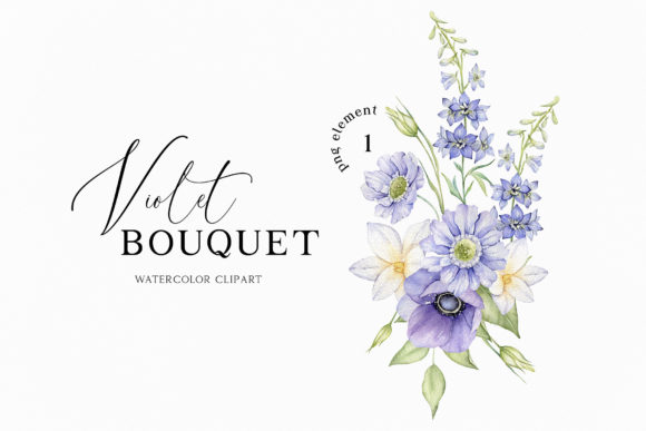 Watercolor Violet Floral Bouquet Clipart