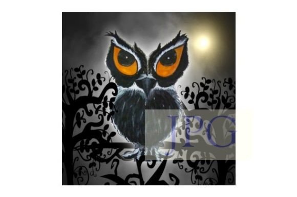Whimsical Black Owl Watercolor Print & Illustrations